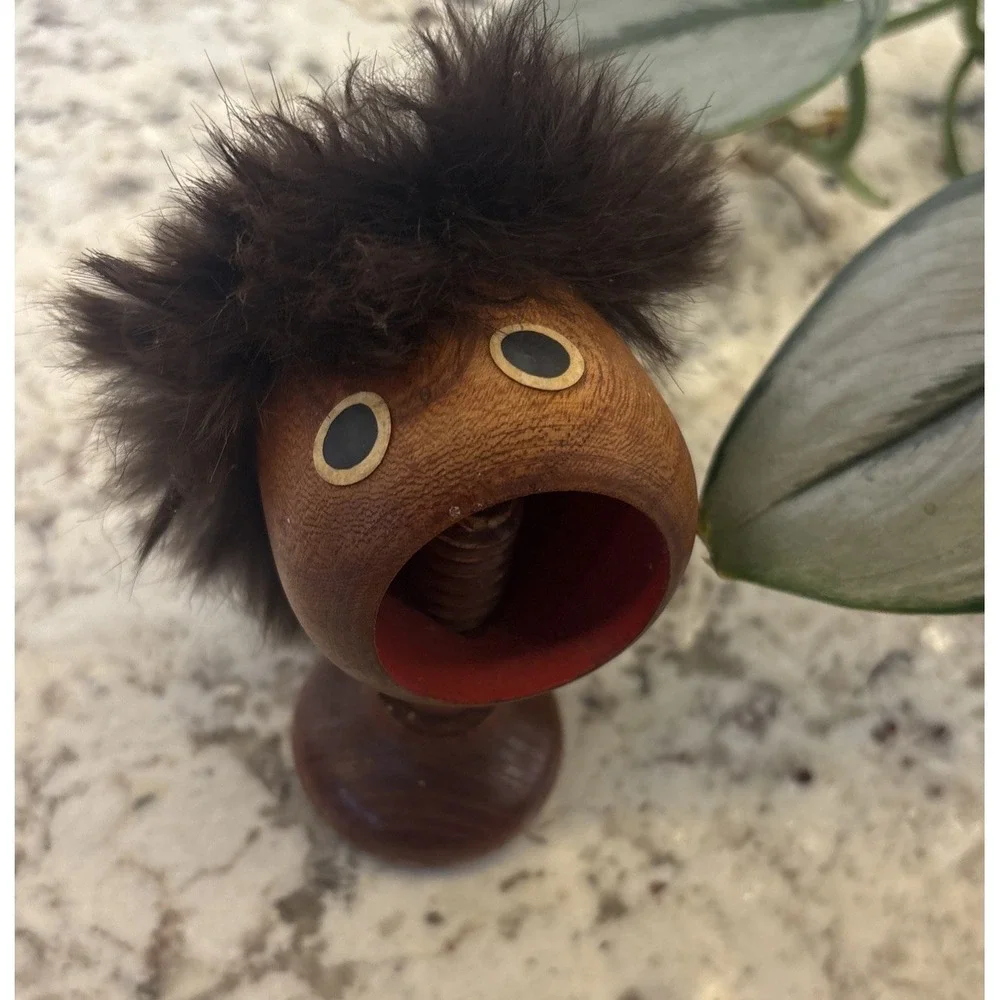 Vintage Wooden Figural Nutcracker Funny Face Hair Screw Nutcracker Folk Art